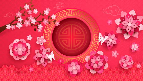 美丽的桃花设计春节背景矢量素材(EPS)