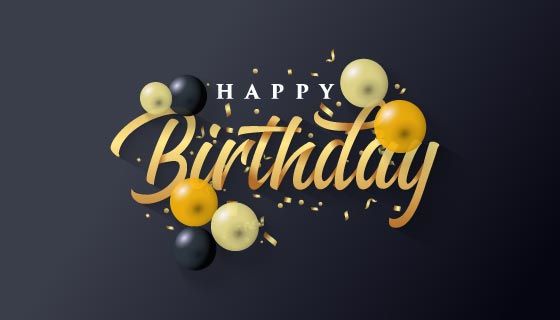 黄色和黑色气球设计生日快乐背景矢量素材(EPS)
