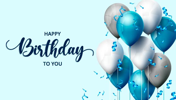 青色和灰色气球设计生日快乐背景矢量素材(EPS)