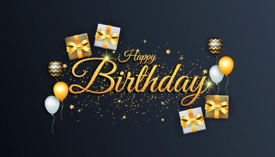 生日礼物和气球设计生日快乐背景图矢量素材(EPS)