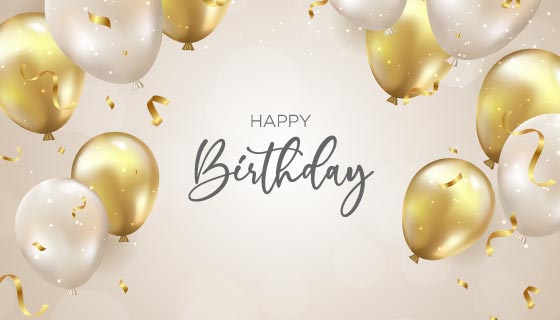 飞舞的金色气球设计生日快乐背景图片矢量素材(EPS)