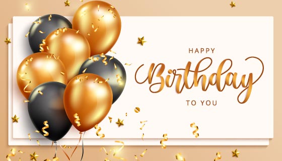 金色和黑色气球设计生日快乐背景图片矢量素材(EPS)