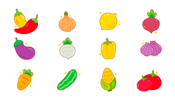 手绘卡通风格的新鲜蔬菜矢量素材(EPS/免扣 PNG)