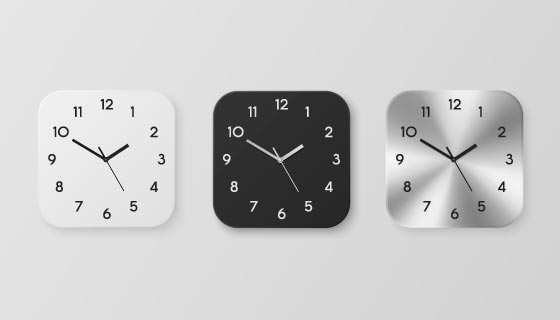 三个逼真有质感的方形时钟矢量素材(EPS)