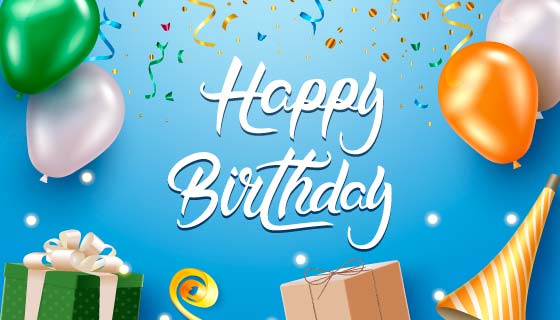 气球和礼物设计生日快乐背景图片矢量素材(EPS)