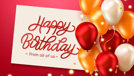 红色黄色气球设计生日快乐背景图片矢量素材(EPS)