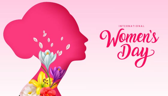 女性头像剪影和美丽花朵设计妇女节/女神节背景图片矢量素材(EPS)