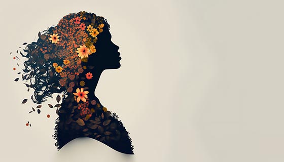 女性头像剪影和美丽花朵设计妇女节/女神节背景图片素材(JPG)
