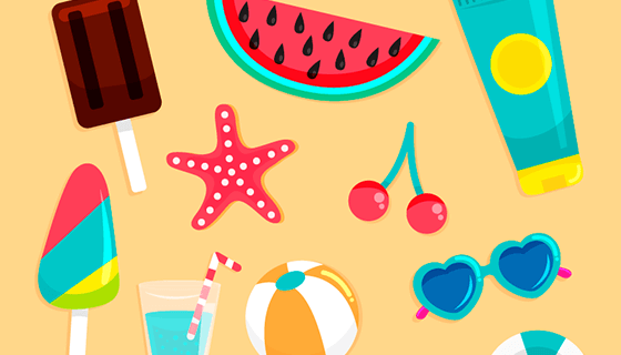 扁平风格夏日元素矢量素材(EPS/AI/PNG)