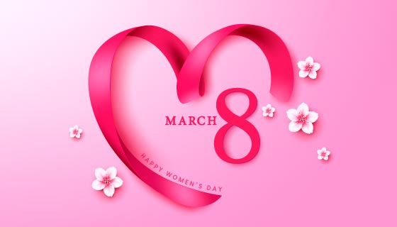 爱心彩带和数字8设计妇女节/女神节背景图片矢量素材(EPS)