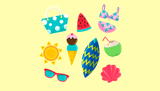 扁平风格夏日元素矢量素材(EPS/AI/PNG)