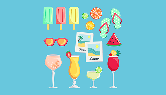 扁平风格夏日元素矢量素材(EPS/AI/PNG)