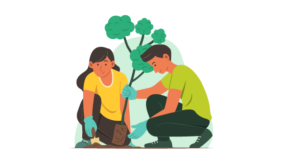 正在种树的年轻男女矢量素材(AI/EPS)