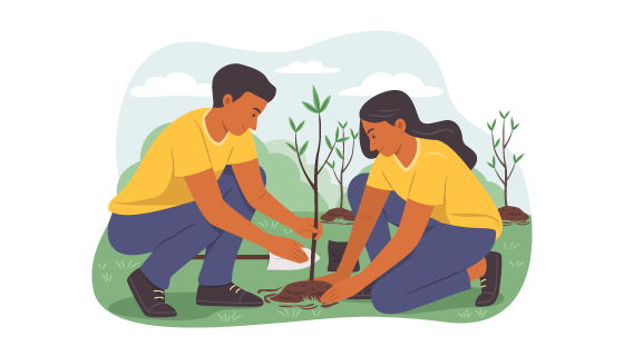 正在田间种树的男子和女子矢量素材(EPS)