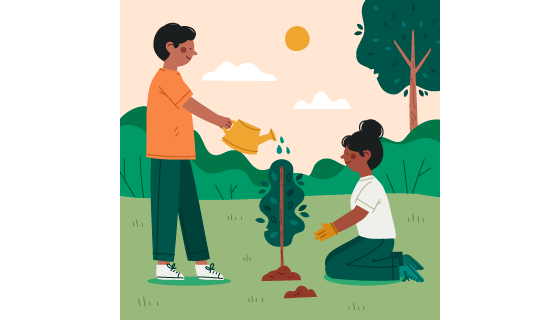 正在草地上种树的年轻男女矢量素材(AI/EPS)