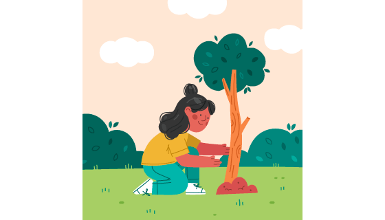 正在草地上种树的年轻女子矢量素材(AI/EPS)