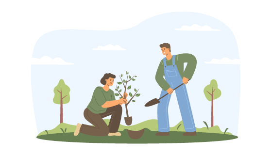 在田间种树的人们插画矢量素材(AI/EPS)