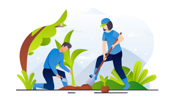 在田间种树的人们插画矢量素材(AI/EPS)