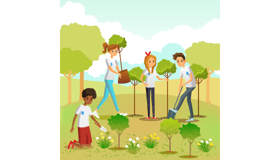 公园里种树的人们矢量素材(EPS)