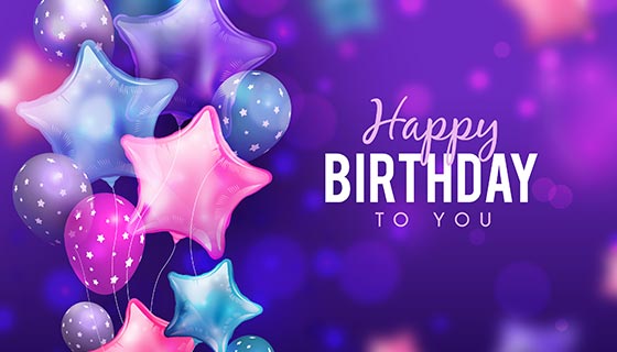 多彩气球设计紫色生日快乐背景图矢量素材(AI/EPS)