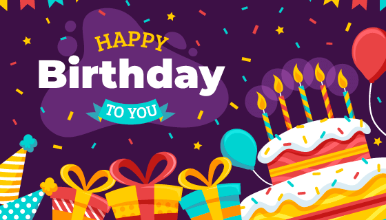 扁平风格的礼物和生日蛋糕设计生日快乐矢量素材(AI/EPS)