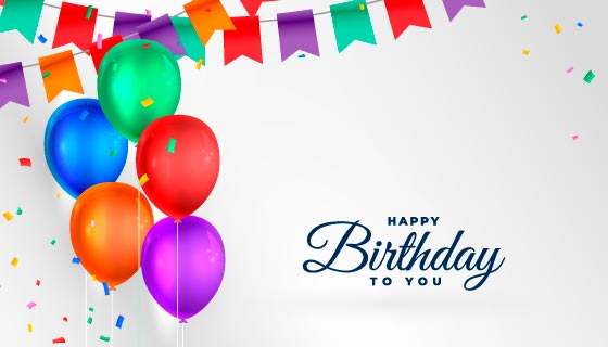 多彩气球设计生日快乐背景图片矢量素材(EPS)
