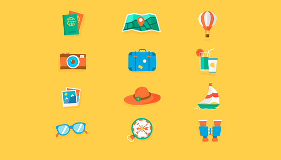 扁平旅游元素矢量素材(EPS/AI/PNG)
