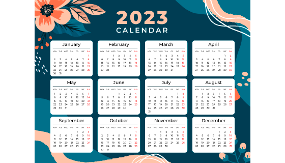 花朵背景设计2023年日历矢量素材(AI/EPS)