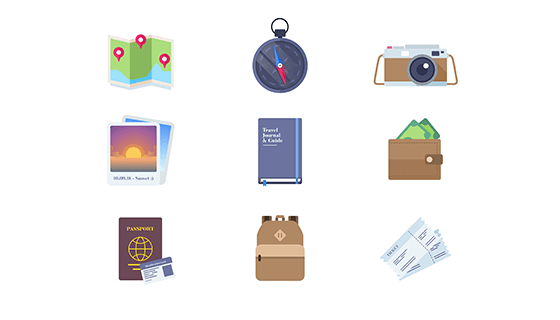 扁平旅游元素矢量素材(EPS/AI/PNG)