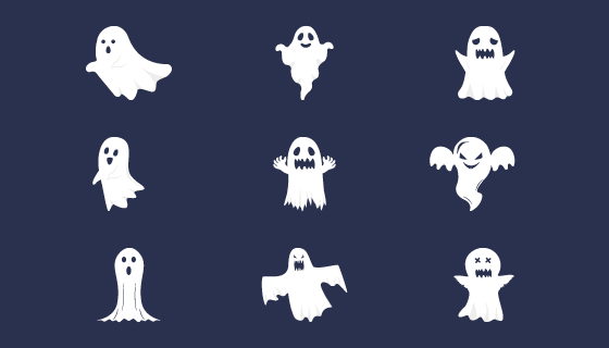 九个恐怖的幽灵/鬼魂矢量素材(EPS/PNG)