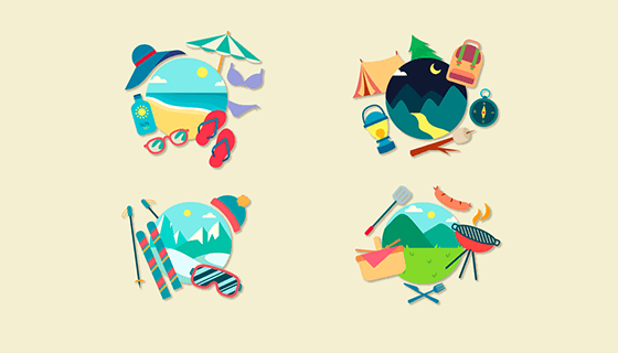 扁平旅游元素矢量素材(EPS/AI/PNG)