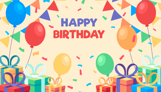 生日礼物和气球设计生日快乐背景矢量素材(AI/EPS)