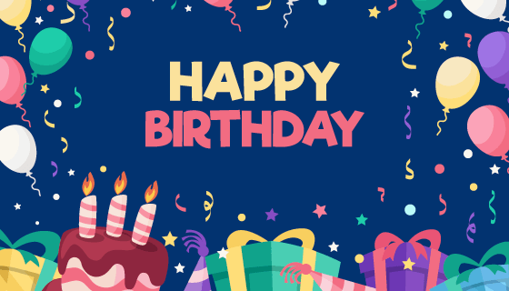 气球生日蛋糕和礼物等设计生日快乐背景矢量素材(AI/EPS)