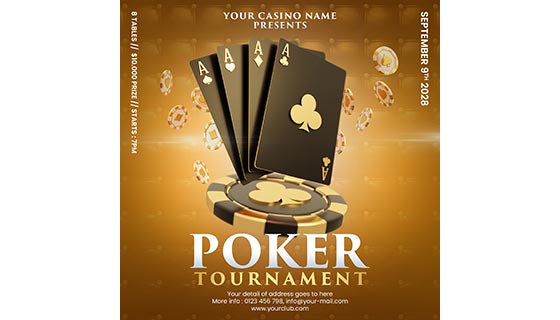 黑金色扑克和筹码设计扑克比赛广告素材(PSD)