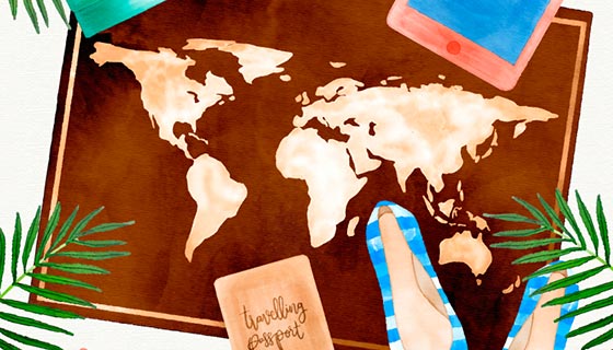 水彩旅行元素地图矢量素材(EPS/AI/PNG)