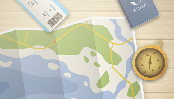 旅游元素逼真地图矢量素材(EPS/AI)