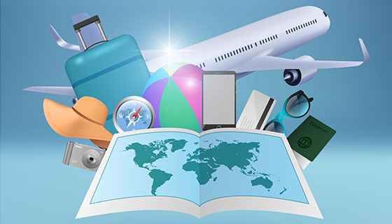 旅游元素逼真地图矢量素材(EPS/AI)