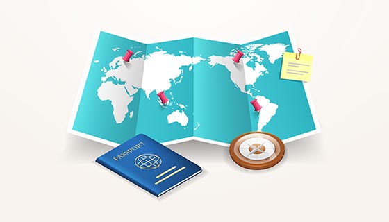 旅游元素逼真地图矢量素材(EPS/AI/PNG)