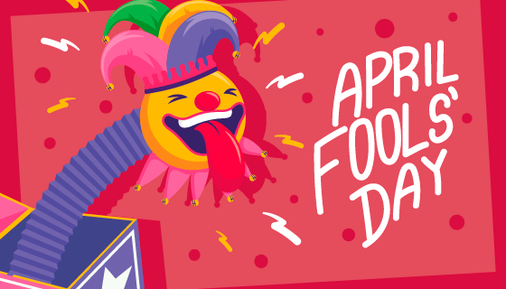 盒子里弹出伸舌头的小丑设计愚人节矢量素材(EPS)