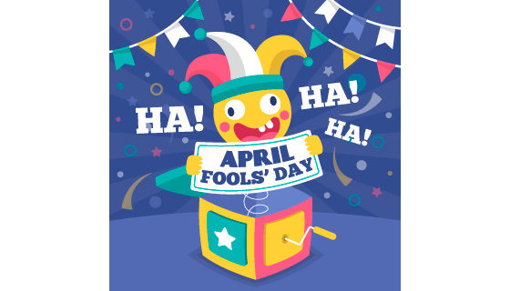 盒子里弹出拿牌子的小丑设计愚人节矢量素材(AI/EPS)