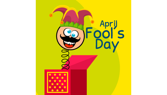 盒子里弹出的斜眼八字胡小丑设计愚人节矢量素材(EPS)