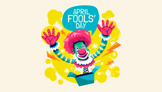 盒子里弹出的鬼脸小丑设计愚人节矢量素材(EPS)