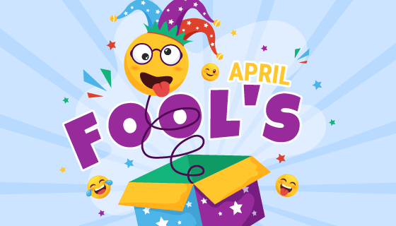 盒子里弹出的斜眼伸舌头小丑设计愚人节矢量素材(EPS)