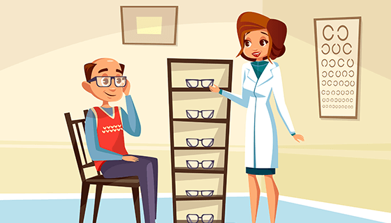 女眼科医生和男患者矢量素材(EPS)