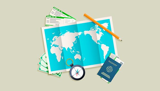 旅游元素逼真地图矢量素材(EPS/AI/PNG)