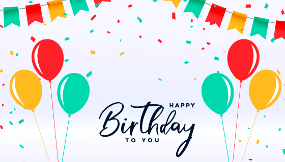 扁平风格的气球和彩带设计生日快乐背景矢量素材(EPS)