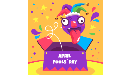 盒子里弹出的伸舌头小丑设计愚人节矢量素材(AI/EPS)