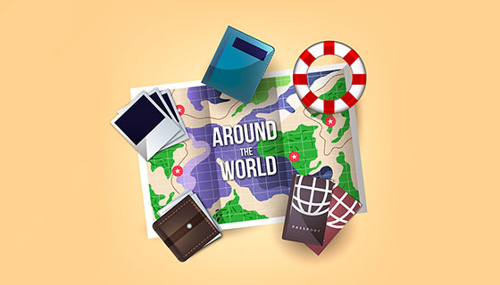 旅游元素逼真地图矢量素材(EPS/AI)