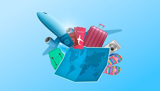 旅游元素逼真地图矢量素材(EPS/AI)