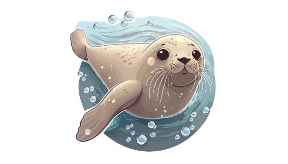 卡通风格浮在水面上的海豹矢量素材(EPS)